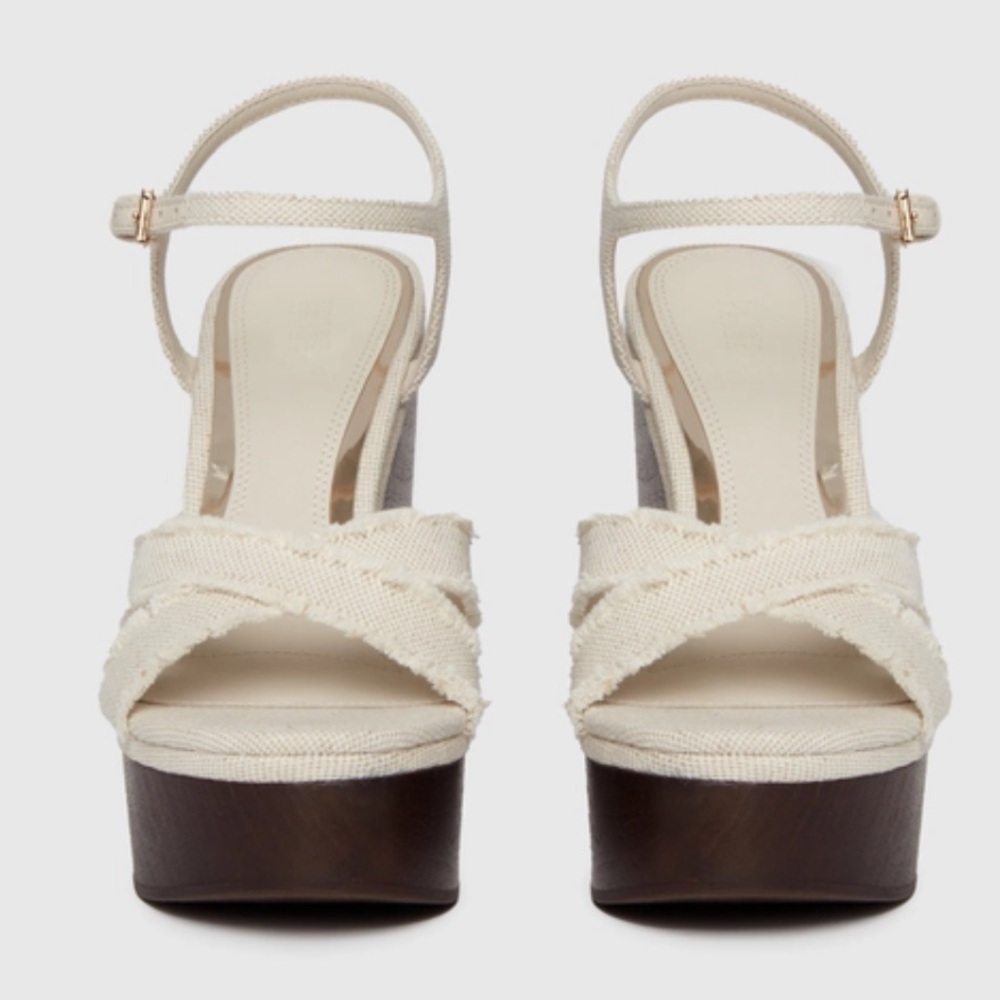 PAIGE Harlow Wedge Elegant Cream Sandals Natural Canvas Women Size 8 NWOB - Picture 3 of 9